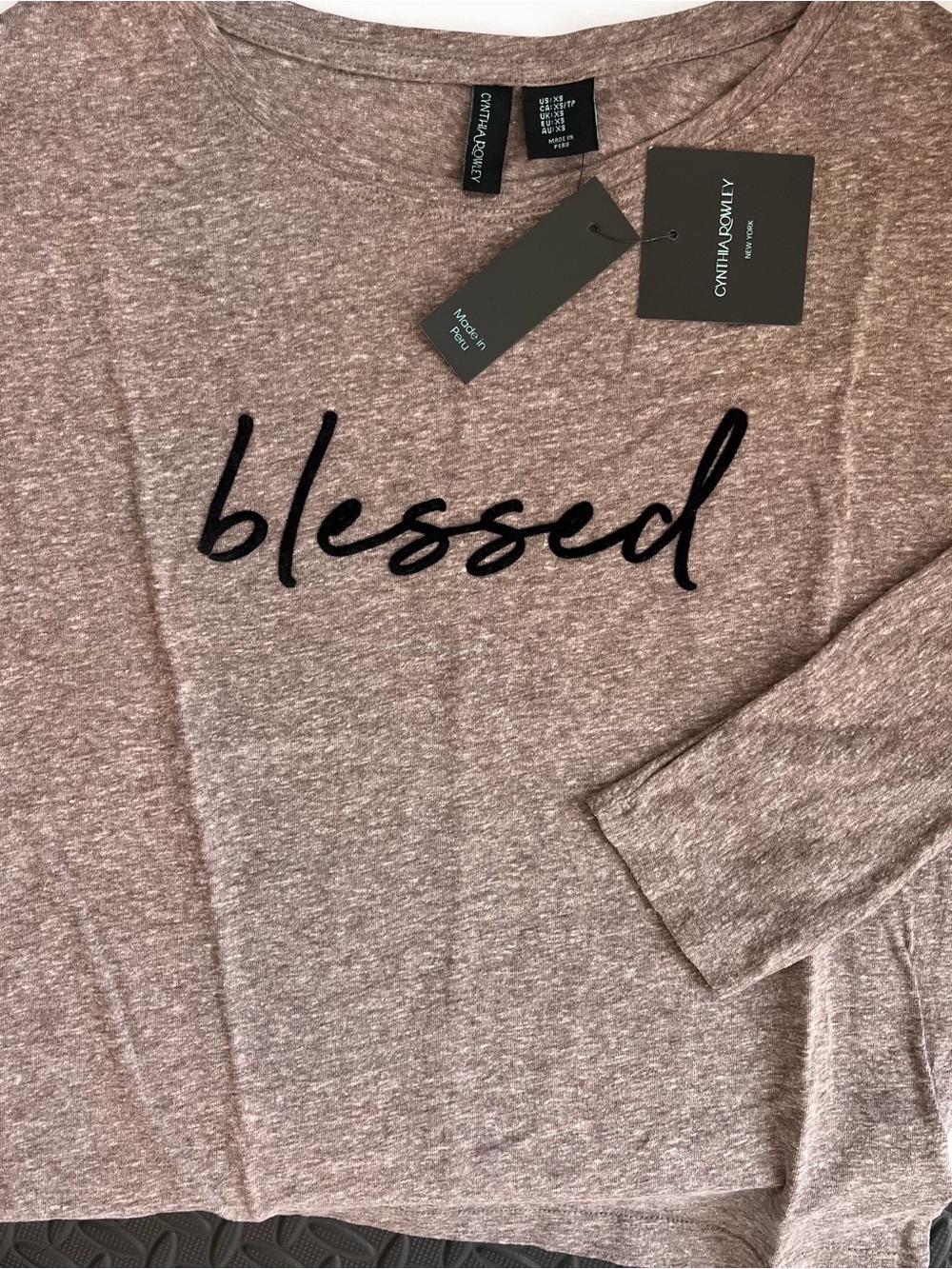 Cynthia Rowley Brown Long Sleeve 'Blessed' Graphic Top